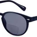 Madison Avenue Round Bifocal Reading Sunglasses for Women Men Spring Hinge,UV Protection Sun Reader Glasses (Black, 3.5)