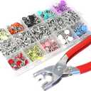 AIMUNOK 200 Sets Metal Snaps Buttons with Metal Fastener Pliers Tool Kit-for Craftsmanship DIY (800pcs /9.5mm /10 Vibrant Colors/Hollow)