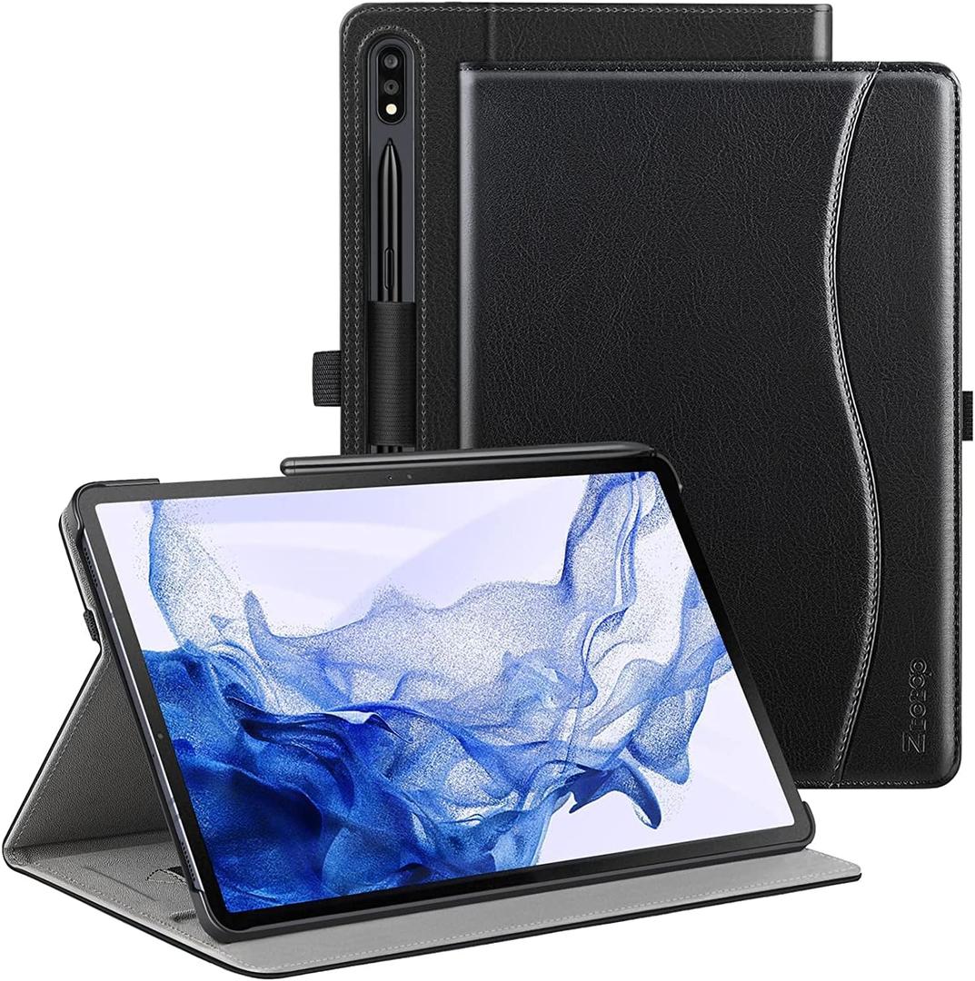 ZtotopCases for Galaxy Tab S7 FE 5G/S8 Plus/S7 Plus 12.4" Tablet Case, Premium PU Leather Folding Stand Cover with Pen Holder & Multi-Viewing Angles for Samsung Tab S7 FE 2021/S8+ 2022/S7+ 2020, Black