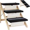 2-in-1 Indoor Pet Ramp, Wooden Folding 3-Tier Pet Stairs with Non-Slip Carpeted Steps, Ramp Perfect for Bed and Couch