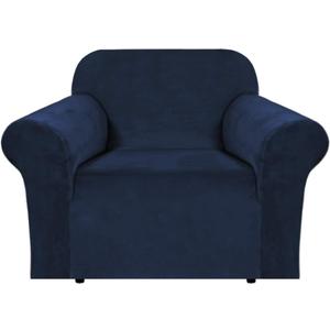 H.VERSAILTEX Stretch Velvet Armchair Cover Couch Covers 1 Cushion Chair Slipcover for Living Room Furniture Cover Crafted from Thick Comfy Rich Velour (Chair 31"-49", Navy)