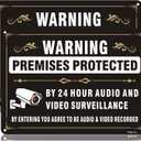 2 Pack Premises Protected by 24 hour Audio and Video Surveillance Signs,10x7 Inch By Entering You Agree Recording Sign, Weatherproof Rust-Free Reflective Aluminum,Easy to Mount for Indoor/Outdoor Use