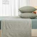 PURE ERA King Sheet Set 100% Washed Cotton Green Gingham Bed Sheets King Size, 4 Pieces Set Linen Like Textured Breathable Durable Soft Comfy - 15" Deep Pocket - Checked Sage Green