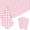 NatNarr 3 Pack Pink Gingham Tablecloths, 54 X 108Inch Scalloped Pink and White Checkered Table Cloth, Disposable Party Table Covers for Wedding Picnic Birthday Baby Bridal Shower Anniversay