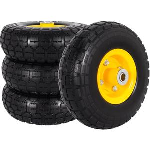 RUTU 4.10/3.50-4" Tire and Wheel, 10 Inch Solid Tires Wheels with 5/8" Axle Bore Hole 2.2" Offset Hub for Wheelbarrow, Dump Cart, Dolly, Hand Truck, Trolley, Garden Wagon, Gorilla Carts, 4 Pack