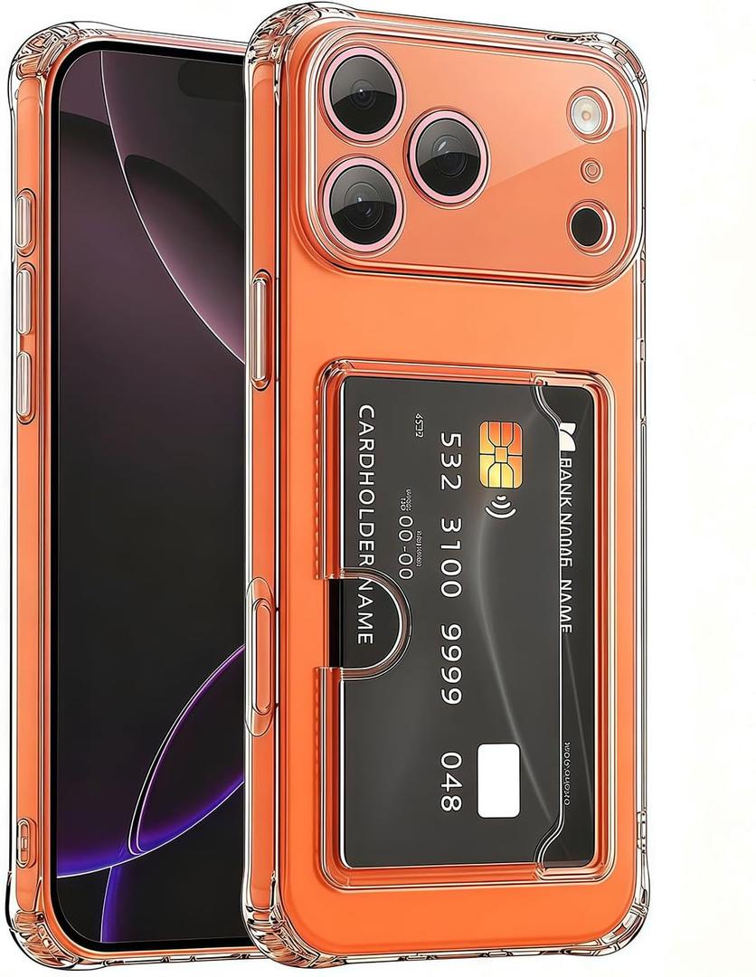 for 2025 iPhone 17 Pro Case Wallet Phone Case With Card Holder Clear Protective Phone Case with Credit Card Holder Heavy Duty Protection Anti-Scratch Compatible for New iPhone 17 Pro 6.3in Transparent