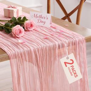 Pureegg 2-Pack Cheesecloth Table Runner, 120'' Easter Spring Boho Gauze Table Cloth Decorations for Party, Baby Shower, Wedding and Farmhouse, Fabric Room Decor, Dusty Pink