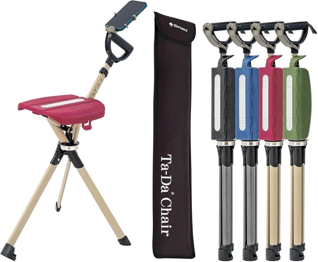 STEP2GOLD Ta-Da Chair Series 2 PRO, Portable Trekking Hiking Pole, Folding Walking Stick with Seat, Walking Cane with Chair, Foldable Chair, Lightweight Aluminum, Easy Carry and Storage, Anti-Slip 