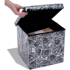 Dawhud Direct Footstool with Storage - Elegant Black Marble Look, 15x15x15 inches - Space-Saving Ottomans with Storage and Extra Seating - Ideal for Clothes, Living Room, Bedroom, Dorm