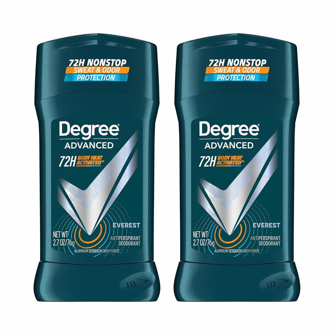 Degree Men Advanced Antiperspirant Deodorant Everest 2 Count 72-Hour Sweat and Odor Protection Antiperspirant For Men With Body Heat Activated Technology 2.7 oz, Pack of 1