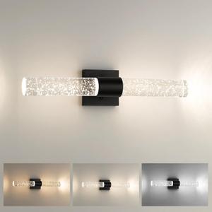 Bathroom Light Fixtures, HWH LED Vanity Lights Over Mirror 11W with Crystal Bubble Glass, Black Vanity Lamp Bar Indoor Wall Sconce Light, 3000K/4000K/5000K Dimmable, 5HW76B-LED BK