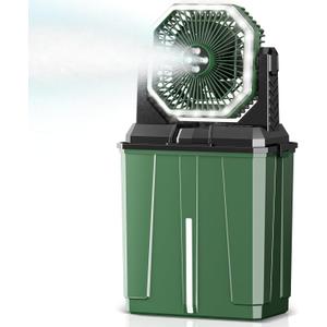 Coolice Camping Bucket Misting Fan 8L Water Tank, 24000mAh Outdoor Misting Fan with 2 Spray Modes & 3 Speeds, 3-speed LED lights Floor Cooling Fans, Portable Camping Fans for Garden, Patio, Worksite (Green)