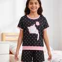 MyFav Young Girls Pajama Cute Cat Pattern Nighty Comfy Shorts Cotton Sleepwear (Purple)