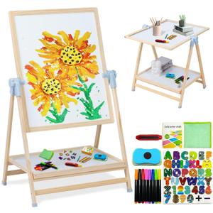 Easel for Kids Toys, Weudear Toddler Dry Erase Board,Magnetic Double Sided Wooden Standing, 4 in 1 White Board & Chalk Board & Tabletop for Kids 3-4 4-8 9-12 Height Adjustable 22-39 inch