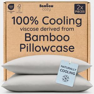 Bambaw 100% Viscose Derived from Bamboo Pillowcases Standard Size Set of 2 Cooling Pillow Cases Standard Size, Super Soft Pillow Cases with Envelope Closure, Anti Acne Pillow Case (Moonlight Gray)