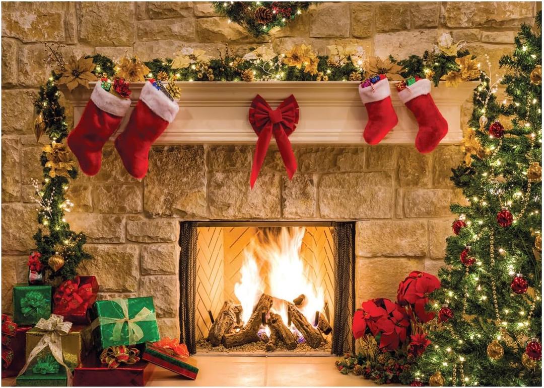 WOLADA Christmas Fireplace Backdrop Christmas Backdrops for Photography Holiday Backdrops for Photoshoot 8x6FT