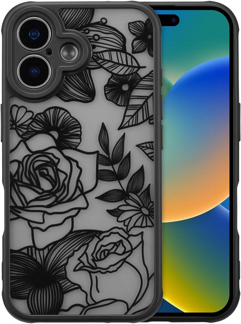 XIZYO for iPhone 17 Case, Floral Rose Cute Phone Case for Women Girls Aesthetic Pattern Print Slim TPU Bumper Shockproof Protective Cover for iPhone 17 6.3 Inch, Black