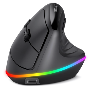 TECKNET RGB Rechargeable Wireless Ergonomic Mouse  USB+Bluetooth MultiDevice LED Vertical Mouse with 11 RGB Backlight Modes, 4800 DPI Adjustable, Ergo Mice for Windows and Mac, Black