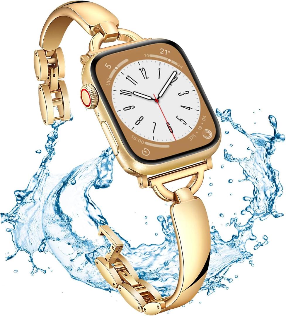 Gold Stainless Steel Band Compatible Apple Watch Slim Starlight Bracelet Women 38mm 40mm 41mm 42mm Jullstar Dressy Bling Silver Leopard Thin Metal Bangle for iphone Watch Wristband Series Ultra 11 10 