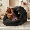 Human Dog Bed for Adults, Extra Large XXL Dog Bed for Humans, Cats & Pets, Giant Human Size Dog Bed with Removable Pillow & Blanket, Machine Washable, Cute Bunny Ear Design, 55"x43"x35", Grey