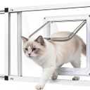 Full Glass Cat Door for Window,22"-28.5" Adjustable Width,1-Min Install | 4 Locking Modes,Aluminum Frame,HD Glass,Magnetic Closure,Weatherproof Sliding Pet Door Window Insert for Cats, Fit 22"-28.5" Window