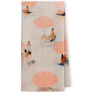 Summer Coastal Kitchen Towels - Summer Beach Hand Towel for Bathroom, Tropical Kitchen Towels for Farmhouse, Nautical Blue Wave Ocean Sandbeach Hand Tea Towel, 16x24inch