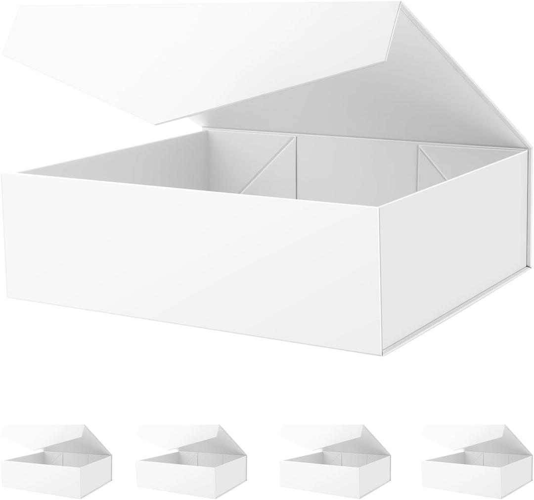 Extra Large Gift Boxes with Lids - 16.3x14.2x5 Inches, White, Magnetic, Bridesmaid Boxes for Clothes and Large Gifts (Matte White), 1 Count