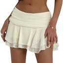 MakeMeChic Women's Cute Mini Skirt Tiered Layer Ruffle Sheer Flared Rave Party Going Out Skirts XS