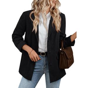 LILLUSORY Blazers for Women Business Casual Long Sleeve Suits Faux Suede Jackets Coats Work Blazer with Pockets Fall Clothes (Black)