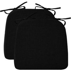 RUQMUISChair Cushions for Dining Chairs, 2" Thick Seat Cushions for Kitchen Chairs, D-Shaped Chair Pads with Washable Cover, Ties and Non Slip Backing, 17'' x 16'', Set of 2, Black