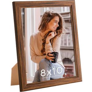 8x10 Wood Frames Set Brown, Natural Wooden 10x8in Picture Frames, Modern Golden 8 x 10inch Gallery Photo Pic Frame with HD Plexiglass, Horizontal Vertical Wall Mounting Tabletop Display 1Pcs