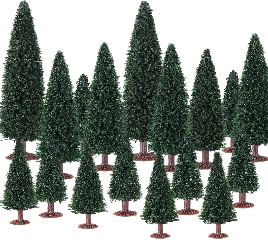 Skylety 20 Pcs Christmas Model Trees 4.72-2.17 Inch Pine Mixed Miniature Trees Small Artificial Cedar Plant for Train Scenery Architecture DIY Crafts Winter Building Model Scenery Landscape (Green)