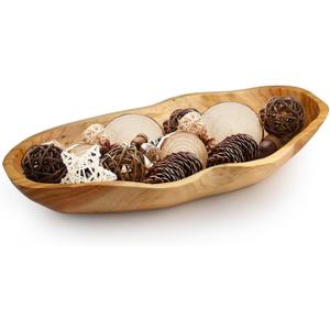 Dough Bowl, 15.7 Inch Natural Wavy Wooden Wood Fruit Bowl with Sculpted Edges, Solid Wood Kitchen Counter Organizer, Handmade Wooden Dough Bowl Decor, Wooden Dough Bowls Decoration Driftwood Decor (Dark Brown)