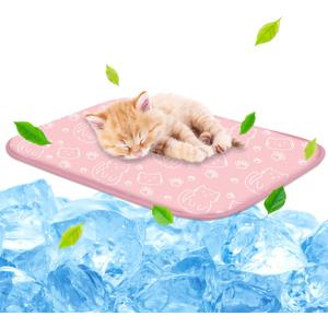 NWK Pet Cooling Mat Ice Silk Mat for Dogs & Cats Portable & Washable Pet Cooling Blanket, Car Seats, Beds for Summer (Small (20'' x 16'' x 0.3''), Pink Cat)