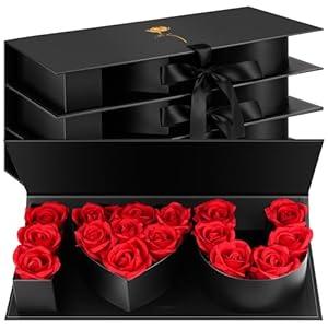 PYQTH 4 Pcs Empty I Love You Box for Flowers Large Thicker Letter Shaped Fillable Flower Gift Box I Heart U Packaging Boxes for Valentines Mothers Day Wedding Anniversary Birthday (Black)