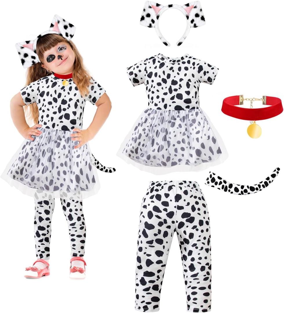 MOMMY'S NEW MAN Toddler Girls Dalmatian Costume Outfit 101 Days of School Shirt Tutu with Accessories(3-4Y)