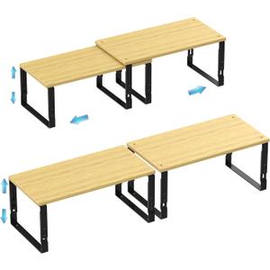 Expandable Kitchen Cabinet Organizer Shelves  Stackable Adjustable Metal and Wood Storage Racks for Countertop, Pantry, Garage Set of 2 Spice Rack  Easy Assembly, Space-Saving(2 Packs/Large/Black) (Large:15.75"Wx7.48"Dx5.5"~8.1"H)