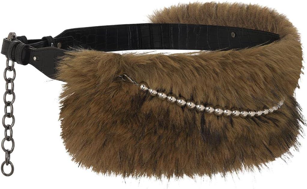 Fur Leather Belt Women Furry Belt Wide Chunky Waist Chain Belts Fashion Accessories for Dresses and Pants