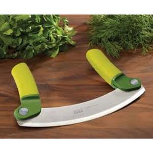 Joseph Joseph 8 Inch Stainless Steel Mezzaluna Knife - Salad Chopper Rocker Pizza Cutter Rocker Knife Curved Blade Sharp Blade Double Handle Fruit Vegetable Mincing Knife