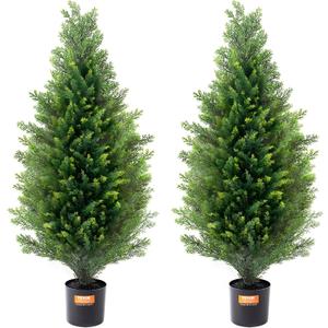 VEVOR Artificial Topiary Cedar Tree, 36 inch Tall (2 Pieces), with Extra Leaves & Pot Faux Evergreen Fake Pine Cypress Trees Plant, UV Rated Artificial Greenery Set for Home Decor Indoor/Outdoor (3ft)