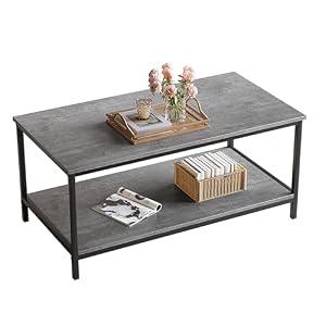 SAYGOER Coffee Table with Storage 2-Tier Industrial Center Table for Living Room, Rectangle Wood Table for Small Spaces Apartment Home Office, Concrete Gray