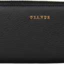 grande 2700 Genuine Leather Zip Around Continental Women Wallet Ladies Zippered Mini Purse - Black