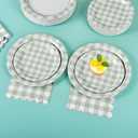 150Pcs Sage Green Gingham Party Supplies Green Gingham Paper Plates and Napkins Green Plaid Plates Disposable Greeny and White Plaid Party Decor for Birthday Family Picnic BBQ Party,Serves 50 Guests