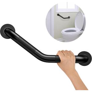 16 Inch Angled Shower Grab Bar,Munzong Black Anti Slip Bathroom Grab Bar, Knurled Bathroom Balance Bar,Safety Hand Rail Support Handicap Elderly Injury Senior Assist Bath Handle