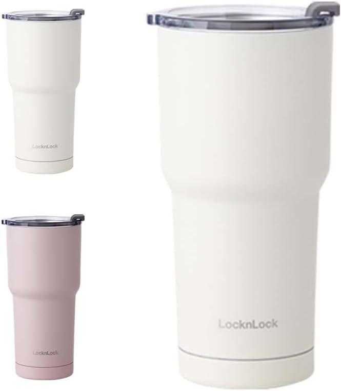 LocknLock Pure Tumbler Ivory 16oz, BPA-Free Double Wall Stainless Steel Vacuum Insulated Tumbler for Coffee, Tea and Water, Thermal Travel Mug Cup for Hot & Cold Beverage (Medium)