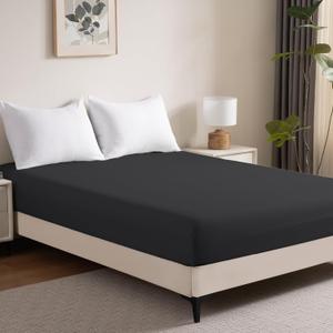 Fitted Sheet Queen Size - 16 inch Deep Pocket Bed Sheet - Soft Prewashed Microfiber - Breathable, Fade Resistant, Easy Care, 1 Queen Size Fitted Sheet Only (Black,Queen)