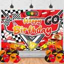 Lightning Car Happy Birthday Backdrop Lightning Car Banner Poster for Cartoon Car Theme Party Decorations Birthday Supplies Background Studio Shoot Photo Props Booth