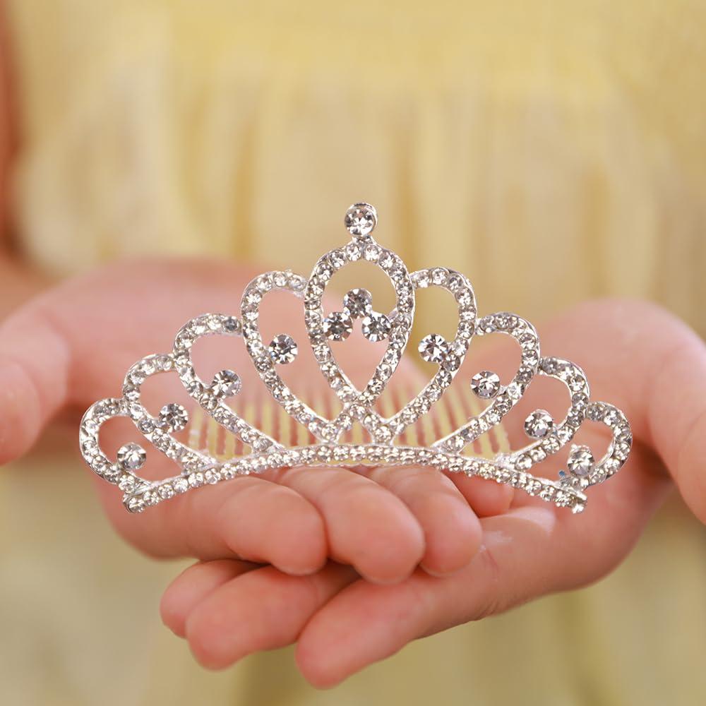 JWICOS Mini Princess Comb Silver Crystal Rhinestone Hair Accessory Comb Headband Decorations for Women and Girls