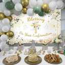 MEHOFOND Blessing On Your Confirmation Backdrop, White Floral Confirmation Decorations Banner with Gold Cross Dove, First Holy Communion Christening Party Photo Booth 6x3.6ft