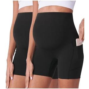 POSHDIVAH Maternity Shorts for Women Over Belly Biker Workout Yoga Active Summer Pregnancy Running Short Leggings 5" M